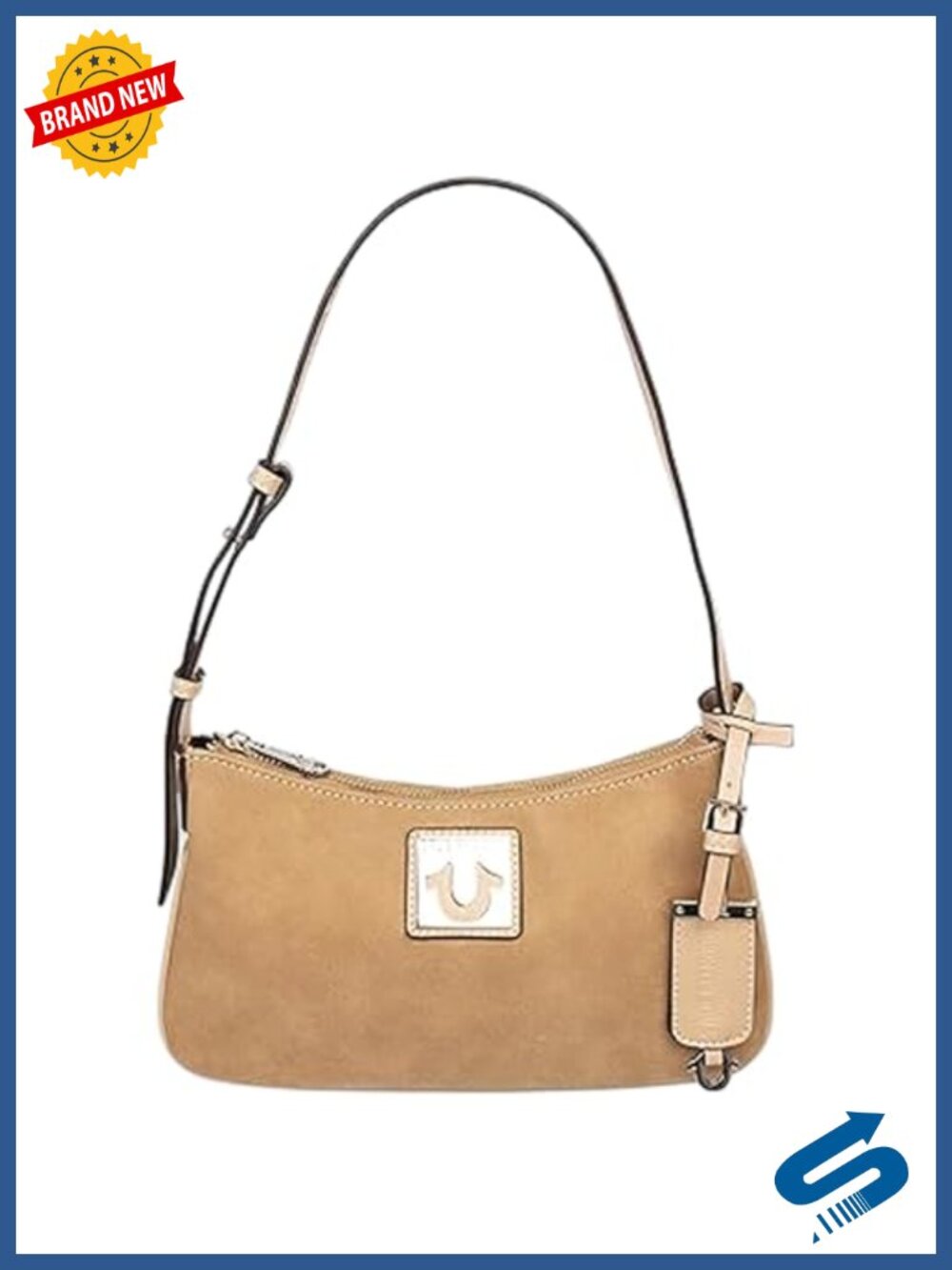 Suede Shoulder Bag with Gold Hardware and Adjustable Strap